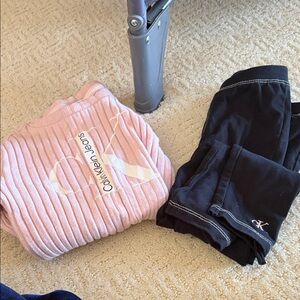 Calvin Klein Kids Pink Ribbed and Black Jeans Set